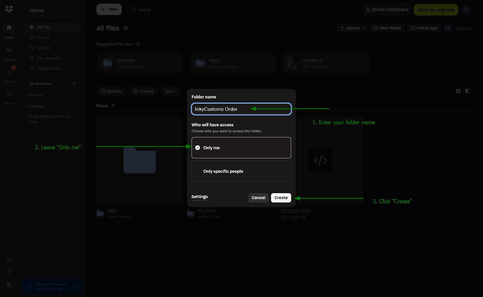 Step 3 - Enter folder name and click Create
