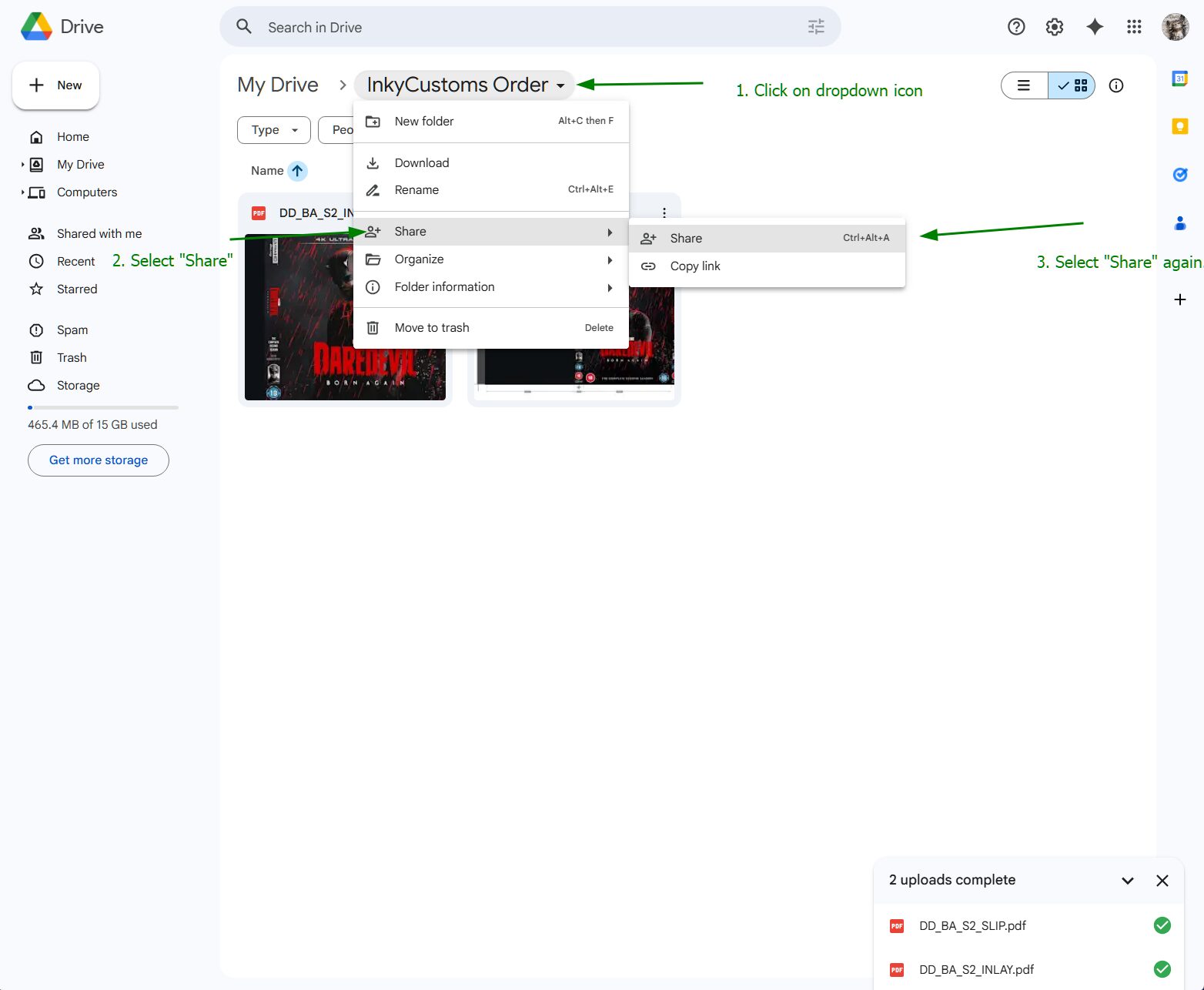 Step 8 - Click the dropdown next to the folder name, go to Share then Share again