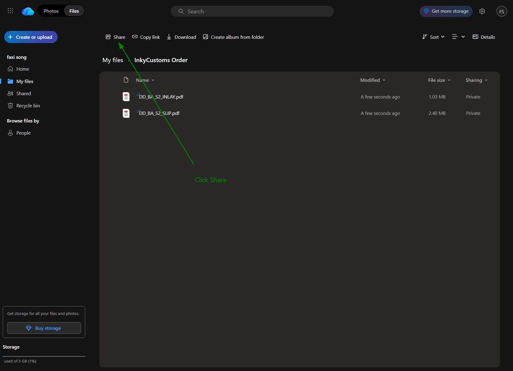 Step 6 - Click the Share button at the top of the page