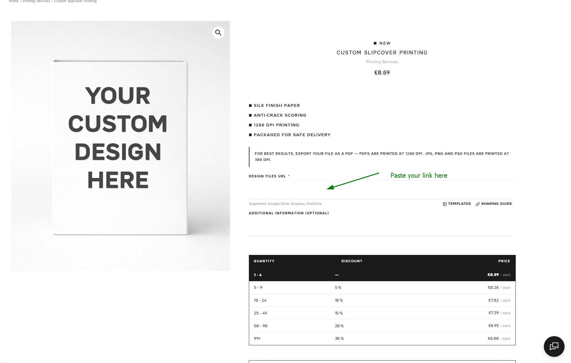 Step 8 - Paste your link into the Design Files URL field